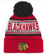 Kids Chicago Blackhawks Red Face Off Cuffed Pom Knit Hat By Reebok - Pro Jersey Sports