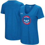 Women's Chicago Cubs Under Armour Heathered Royal Cooperstown Collection Logo Performance Tri-Blend V-Neck T-Shirt - Pro Jersey Sports