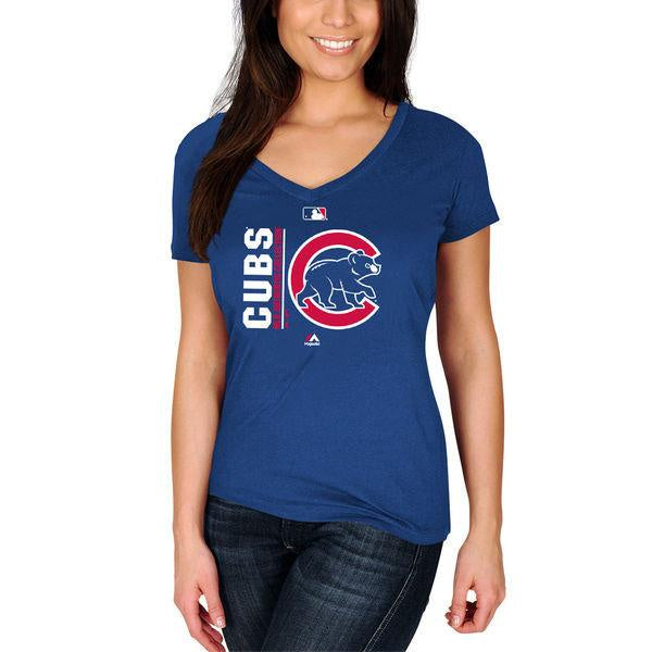Women's Chicago Cubs Majestic Royal Authentic Collection Team Icon V-Neck T-Shirt