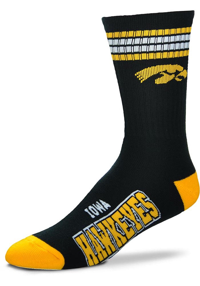 For Bare Feet Iowa Hawkeyes 4 Stripe Deuce Mens Crew Socks