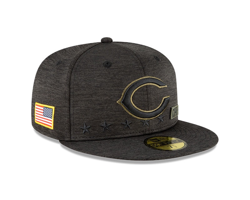 Men's Chicago Bears New Era Heather Black 2020 Salute to Service Primary Logo 59FIFTY Fitted Hat