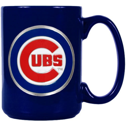 Chicago Cubs 15 oz. Royal Blue Ceramic Metal Primary Logo Emblem Mug