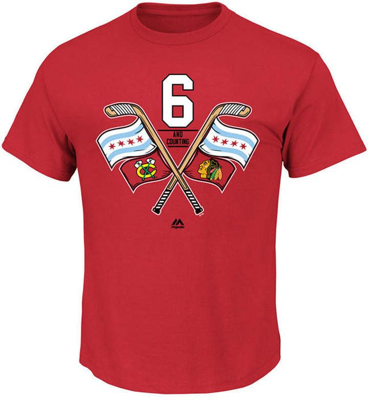 Men's Chicago Blackhawks Majestic Red 6 Time Champions Raise The Flag Tee
