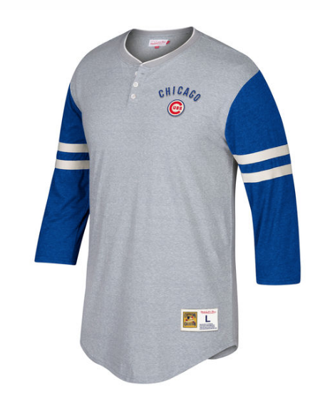 Men's Chicago Cubs Mitchell & Ness Gray Home Stretch 3/4-Sleeve Henley T-Shirt