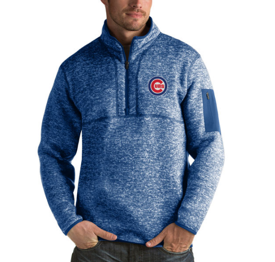 Men's Chicago Cubs Antigua Royal Fortune Half-Zip Sweater