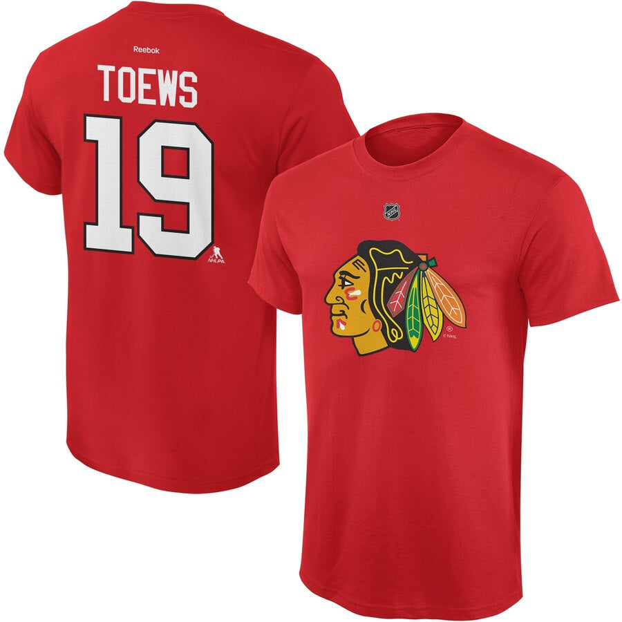 Men's Chicago Blackhawks Jonathan Toews Red Reebok Name & Number T-Shirt