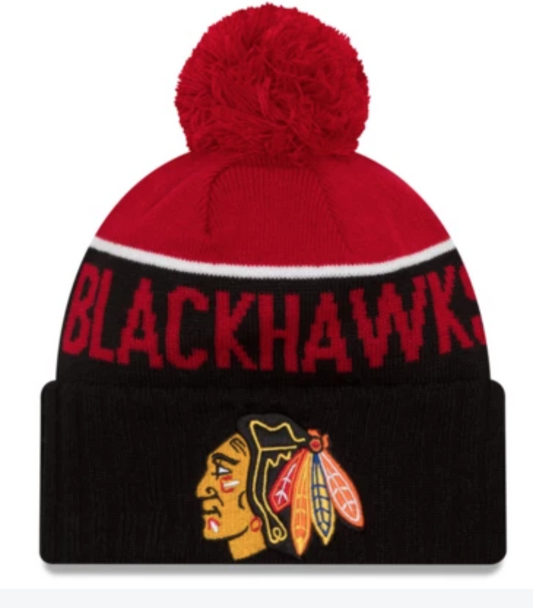 Chicago Blackhawks Junior Sports Pom Knit Hat By New Era