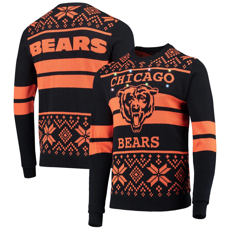 Men's Chicago Bears 2 Stripe Big Logo Light Up Christmas Sweater
