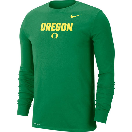 Men's Oregon Ducks Nike Green Long Sleeve Dri-Fit Tee