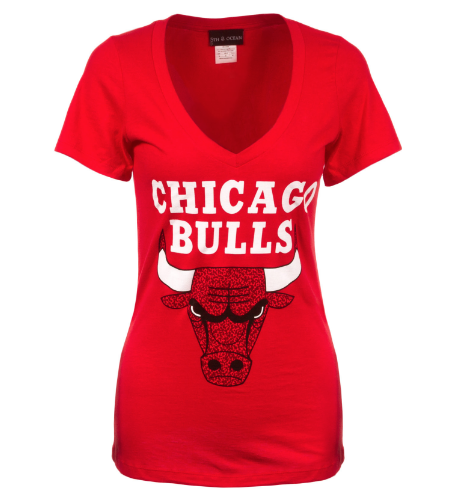 Womens Chicago Bulls Dotted Logo V Neck Tee - Red
