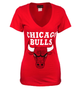 Womens Chicago Bulls Dotted Logo V Neck Tee - Red - Pro Jersey Sports