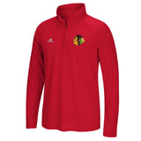 Mens Chicago Blackhawks  Red Long Sleeve 1/4 Zip Ultimate Tee By Adidas - Pro Jersey Sports
