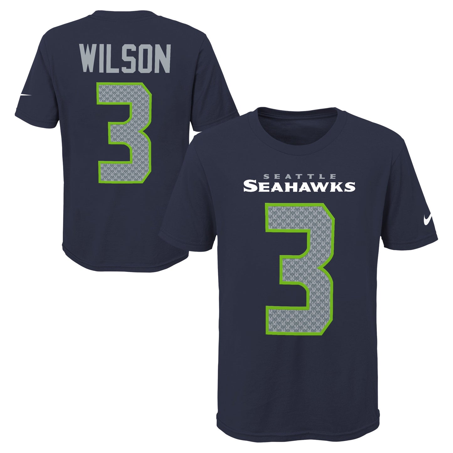 Youth Seattle Seahawks Russell Wilson Nike Navy Player Game Team Name & Number T-Shirt