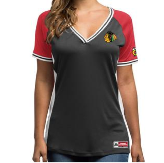 Women's Chicago Blackhawks Majestic NHL "League Diva" V-neck Fashion Shirt