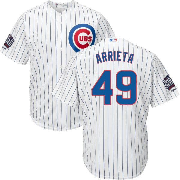 Chicago Cubs Jake Arrieta Home Replica Cool Base Jersey with World Series/Champions Patch