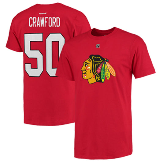 Men's Chicago Blackhawks Corey Crawford RBK Red Name & Number T-Shirt