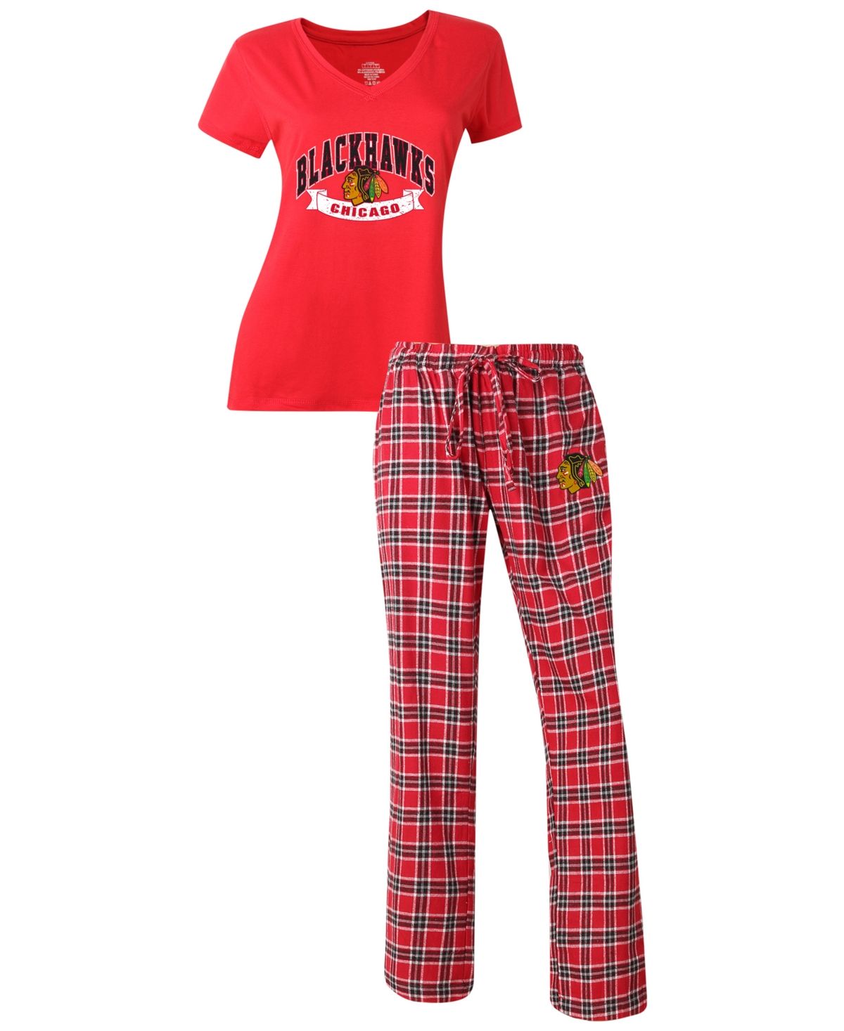 Women's Chicago Blackhawks Concepts Sport Red Medalist Flannel Pajama Pant and T-Shirt Set