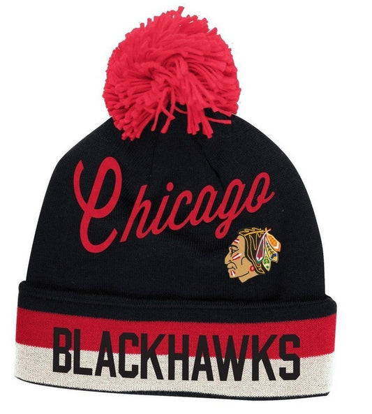 Chicago Blackhawks Vintage CCM Cuffed Pom Knit Hat-Black - Pro Jersey Sports