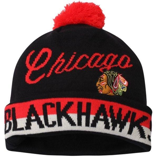 Youth Chicago Blackhawks CCM Black Vintage Retro Cuffed Hat with Pom - Pro Jersey Sports - 1