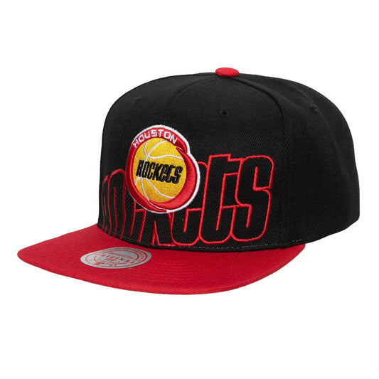 Men's Houston Rockets Mitchell & Ness 2 Tone Black and Red Low Big Face Hardwood Classics Snapback Hat