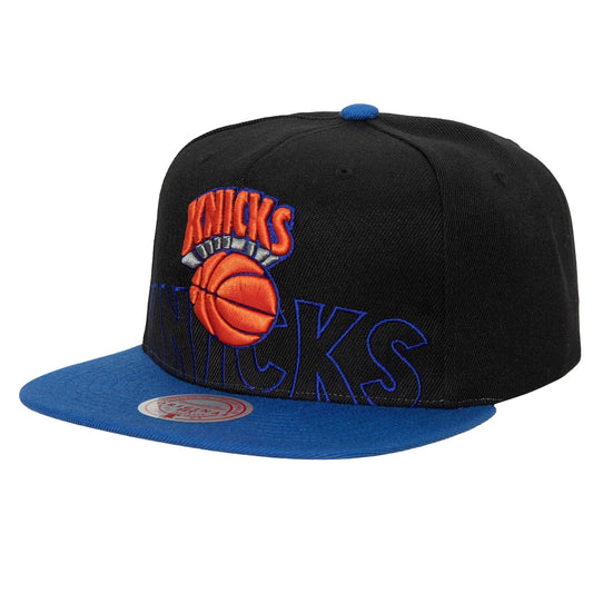 Men's New York Knicks Mitchell & Ness 2 Tone Black and Royal Low Big Face Hardwood Classics Snapback Hat