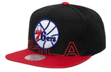 Men's Philadelphia 76ers Mitchell & Ness 2 Tone Black and Red Low Big Face Hardwood Classics Snapback Hat - Pro Jersey Sports