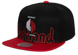 Men's Portland Trail Blazers Mitchell & Ness 2 Tone Black and Red Low Big Face Hardwood Classics Snapback Hat - Pro Jersey Sports