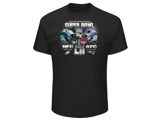 Men's New England Patriots vs. Philadelphia Eagles NFL Pro Line by Fanatics Branded Black Super Bowl LII Dueling Dime T-Shirt - Pro Jersey Sports