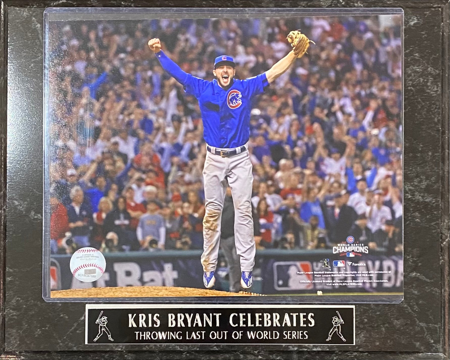 Kris Bryant Celebrates Throwing Last Out of World Series Chicago Cubs Plaque