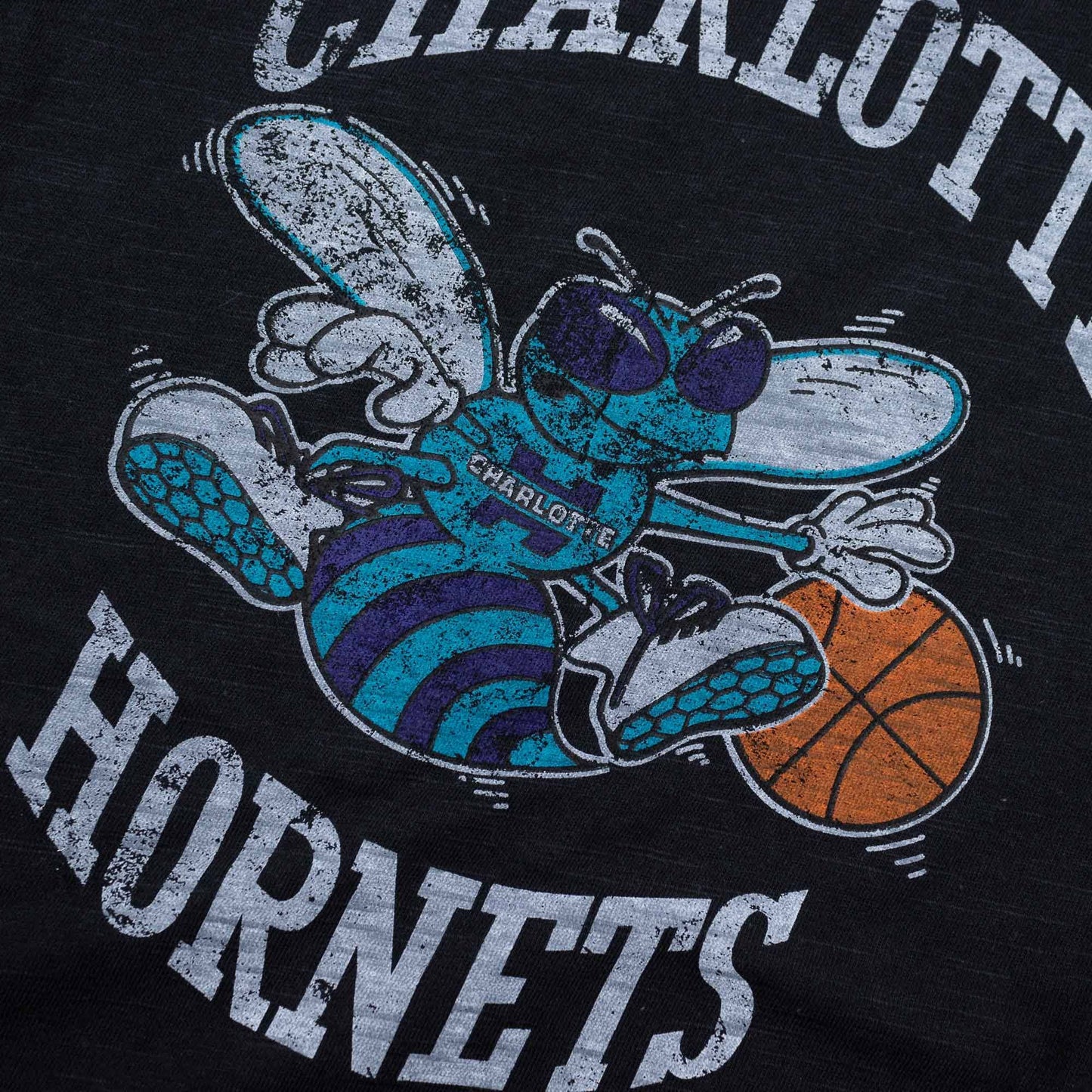 Men's Charlotte Hornets NBA Legendary Slub Black Tee By Mitchell And Ness