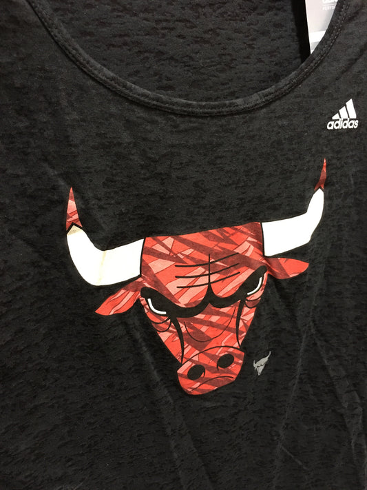 Womens Chicago Bulls Pattern Logo Scoop Neck Burn Out Shirt