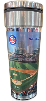 Chicago Cubs Wrigley Field Metallic Wrap 22 oz Travel Mug - Pro Jersey Sports