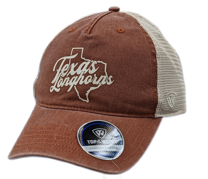 Copy of Top of the World Men's Texas Longhorns State Script Rust Orange Adjustable Trucker Hat