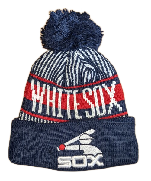 Youth Chicago White Sox New Era Junior Cooperstown Collection Knitstripe Navy Cuffed Pom Knit Hat