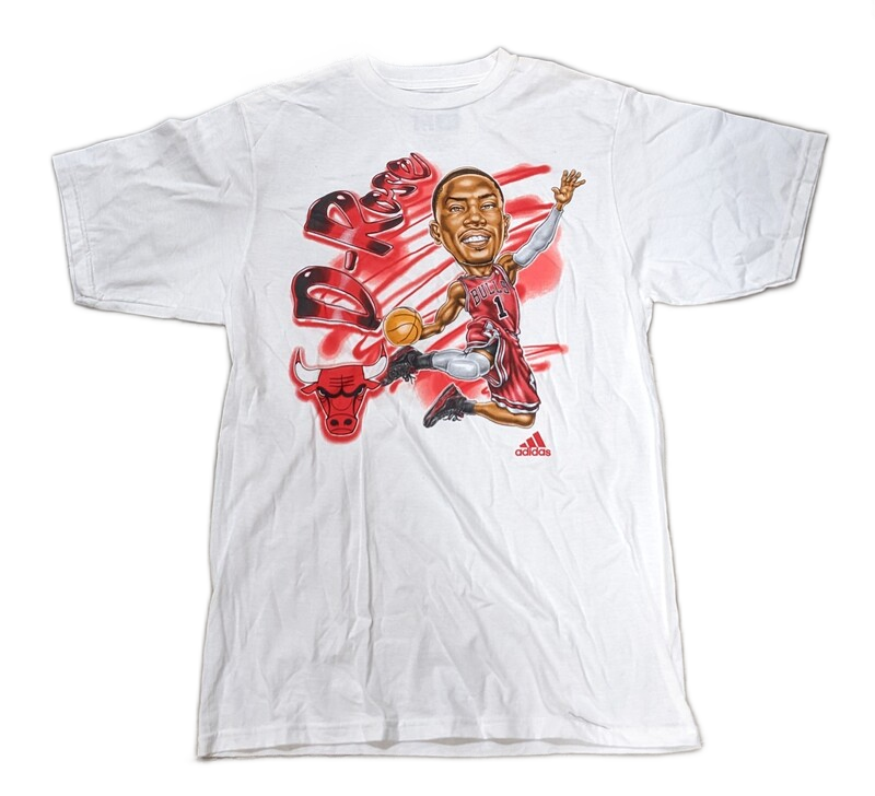 adidas Derrick Rose Chicago Bulls NBA Men's White Caricature T-Shirt