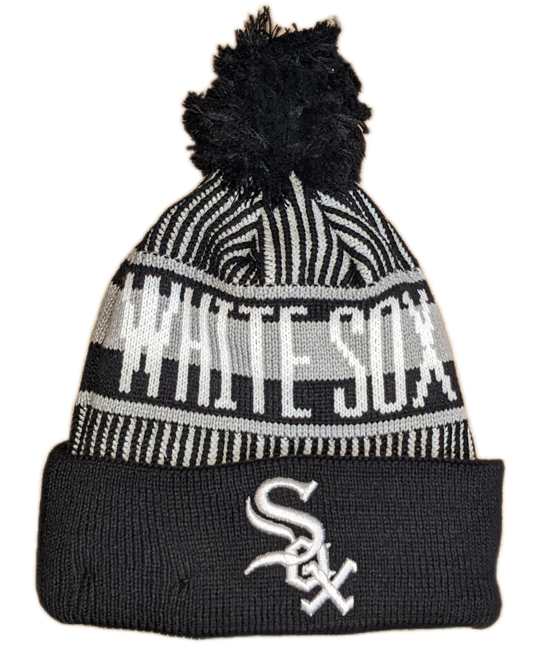 Youth Chicago White Sox New Era Junior Knitstripe Black Cuffed Pom Knit Hat