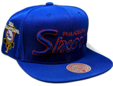 Men's Philadelphia 76ers Mitchell & Ness Royal Script Hardwood Classics Champ Year Trophy Snapback Hat - Pro Jersey Sports