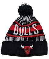 Youth Chicago Bulls NBA New Era Black Junior Knitstripe Cuffed Pom Knit Hat - Pro Jersey Sports