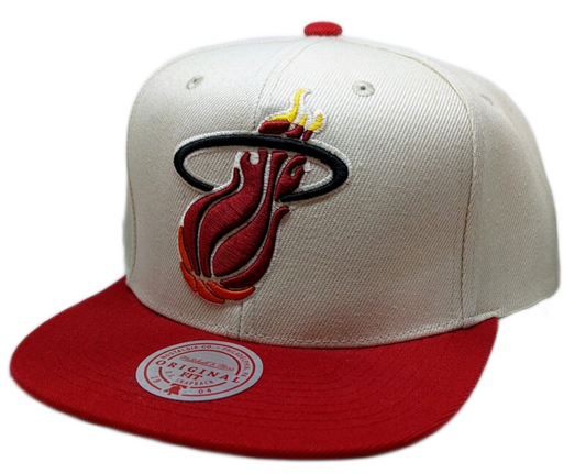 Miami Heat Mitchell & Ness Hardwood Classics Natural 2 Tone Snapback Hat- Cream/Red - Pro Jersey Sports