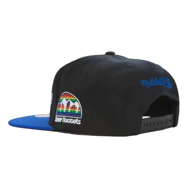 Denver Nuggets Team Script 2.0 HWC Mitchell & Ness 2 Tone Black/ Blue Snapback Hat