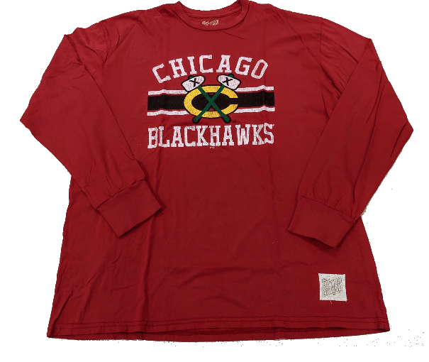 Men's Chicago Blackhawks Red Secondary Logo Bar Stripe Long Sleeve Tee