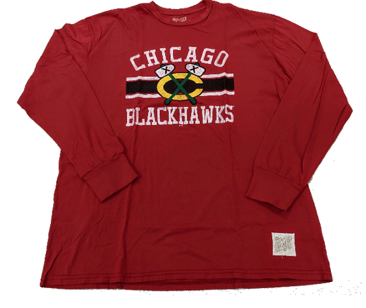 Men's Chicago Blackhawks Red Secondary Logo Bar Stripe Long Sleeve Tee
