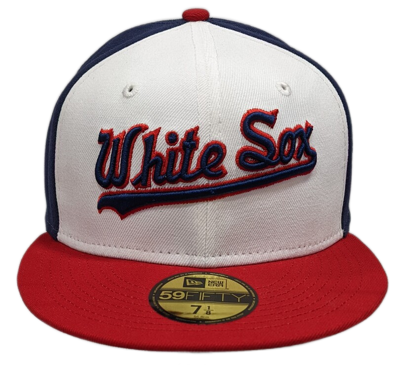Men's Chicago White Sox New Era White/Red/Navy 1987 Script Cooperstown Collection 59FIFTY Fitted Hat