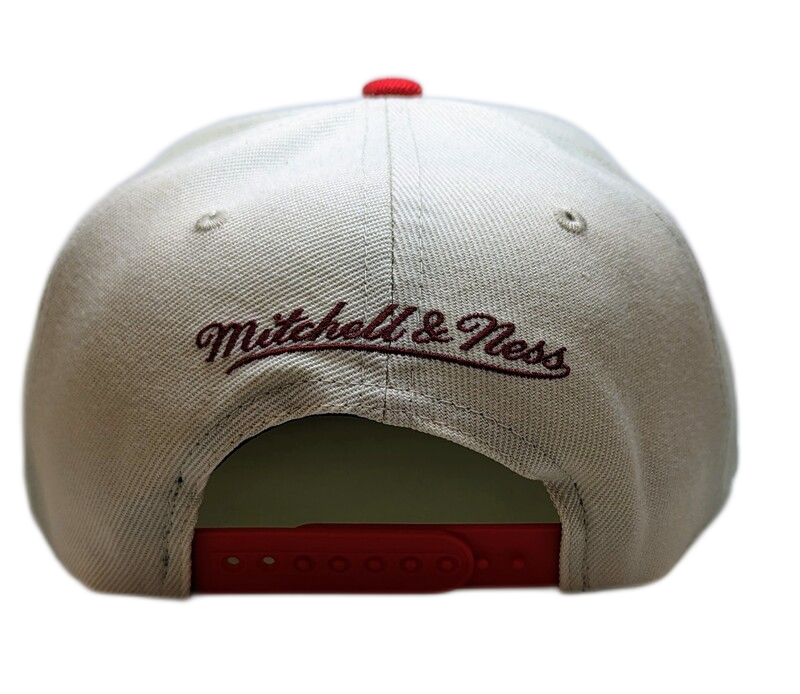 Miami Heat Mitchell & Ness Hardwood Classics Natural 2 Tone Snapback Hat- Cream/Red