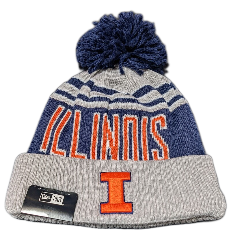 Men's Illinois Fighting Illini Navy NCAA New Era Gray/Navy Cuffed Pom Knit Hat