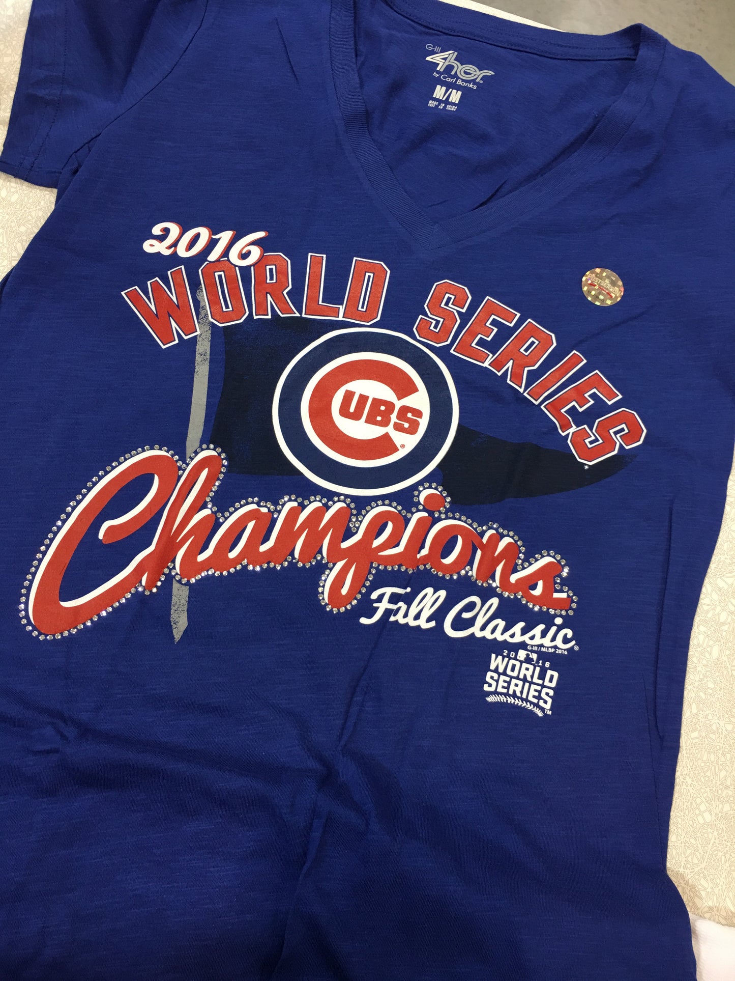 Womens Chicago Cubs 2016 World Series Champions Slubbed V Neck Tee