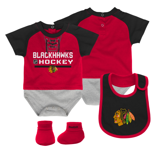 Infant Chicago Blackhawks “Junior League” 3 Piece Creeper Set, Team Color-Reebok - Pro Jersey Sports