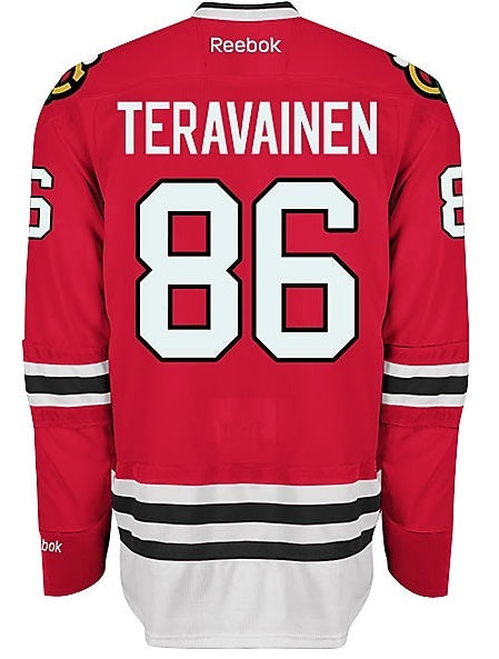 Chicago Blackhawks YOUTH Teuvo Teravainen Premier Home Jersey with AUTHENTIC TACKLE-TWILL LETTERING - Pro Jersey Sports - 1