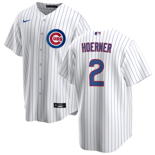 NIKE Men's Chicago Cubs Nico Hoerner Premium Twill White Home Replica Jersey