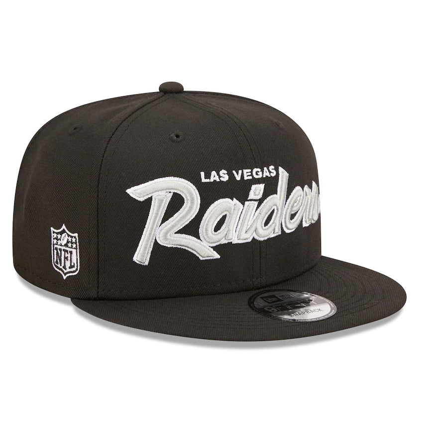 Mens Las Vegas Raiders New Era Black Script 9FIFTY Snapback Hat - Pro Jersey Sports